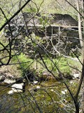View of the north abutment across the creek. Looks very similar to the south abutment which holds the mark, but with much less vegetation.