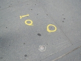 Eyelevel view of the disk on the sidewalk