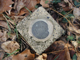 An eyelevel view of the disk in its concrete monument.