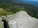 Eyelevel view of disk on boulder.