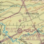 A portion of the 1945 Winston-Salem sectional chart showing the location of Beacon 25 north of the Tri-city airport.